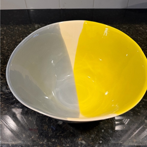 Crate&Barrel Yellow and Gray Ceramic Bowl - Picture 2 of 2